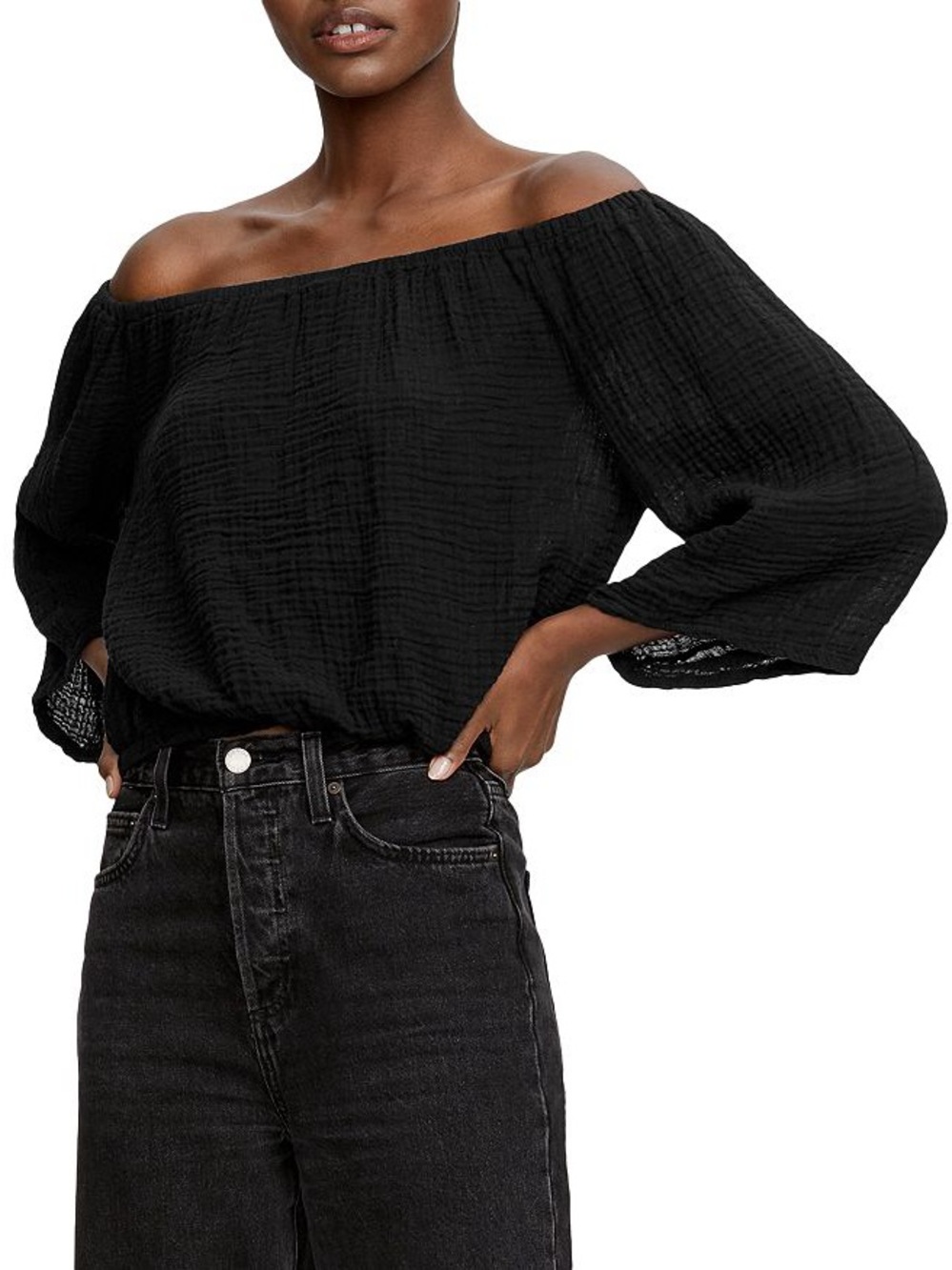 Michael Stars Black Off-Shoulder Gauze Tunic